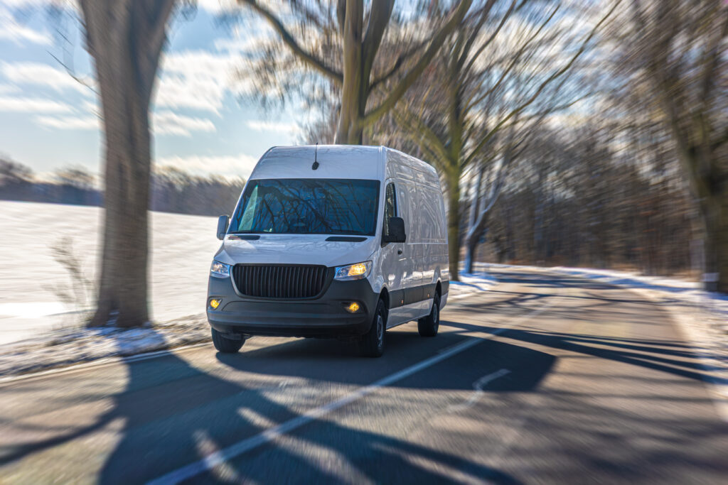 A refrigerated chiller van used for catering food delivery in Dubai, UAE